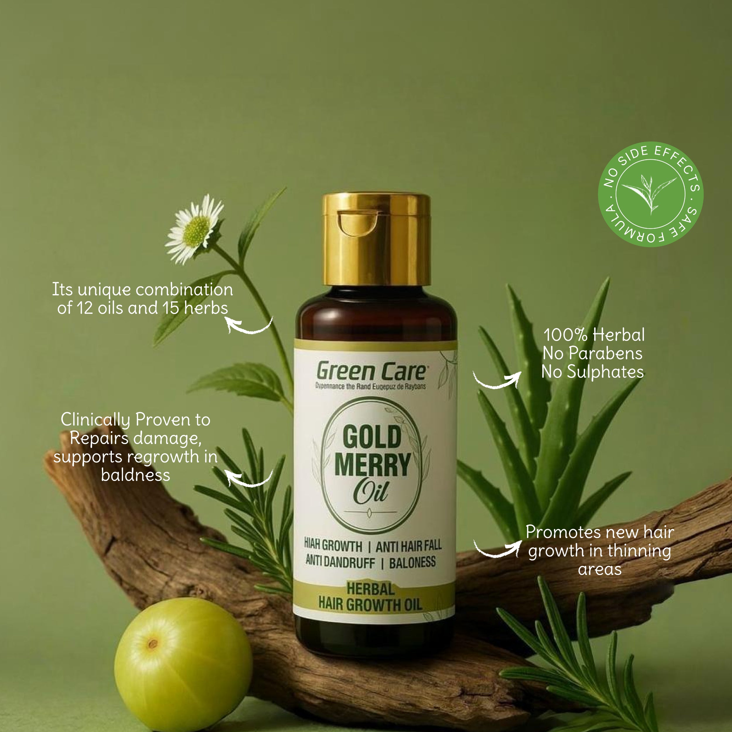 Gold Merry Herbal Hair Oil with 15 Herbs for Hair Fall Reduction & Regrowth Oil