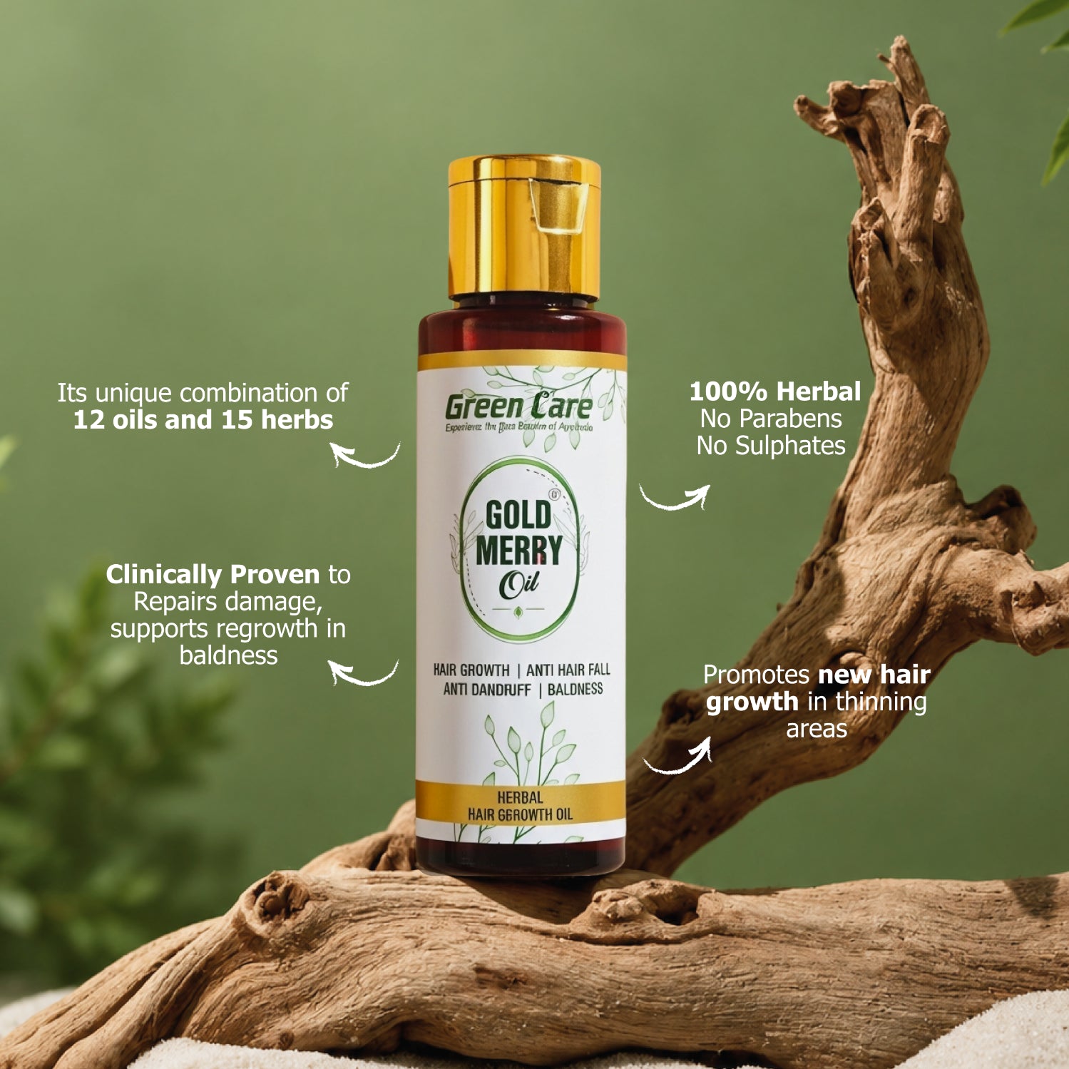 Gold Merry Herbal Hair Oil with 15 Herbs for Hair Fall Reduction & Regrowth Oil