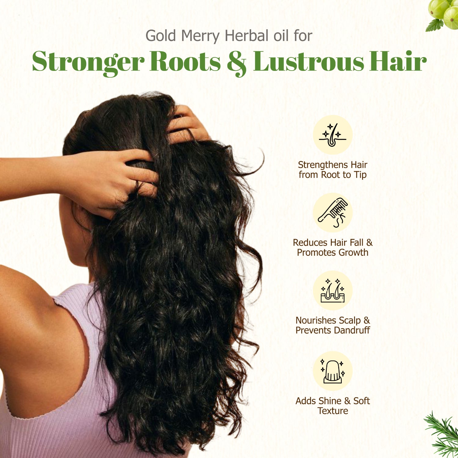 Gold Merry Herbal Hair Oil with 15 Herbs for Hair Fall Reduction & Regrowth Oil