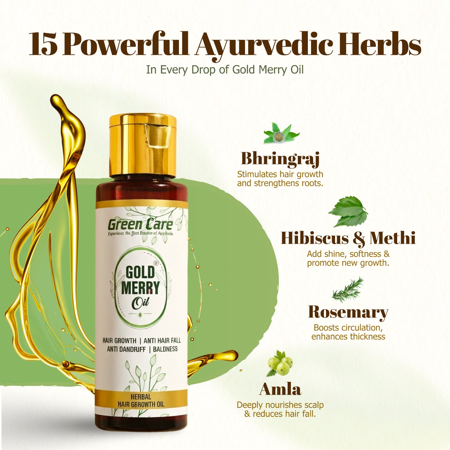 Gold Merry Herbal Hair Oil with 15 Herbs for Hair Fall Reduction & Regrowth Oil